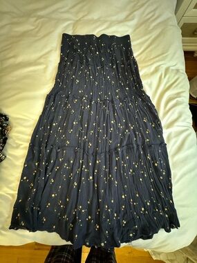 Navy Floral Tiered Maxi Skirt